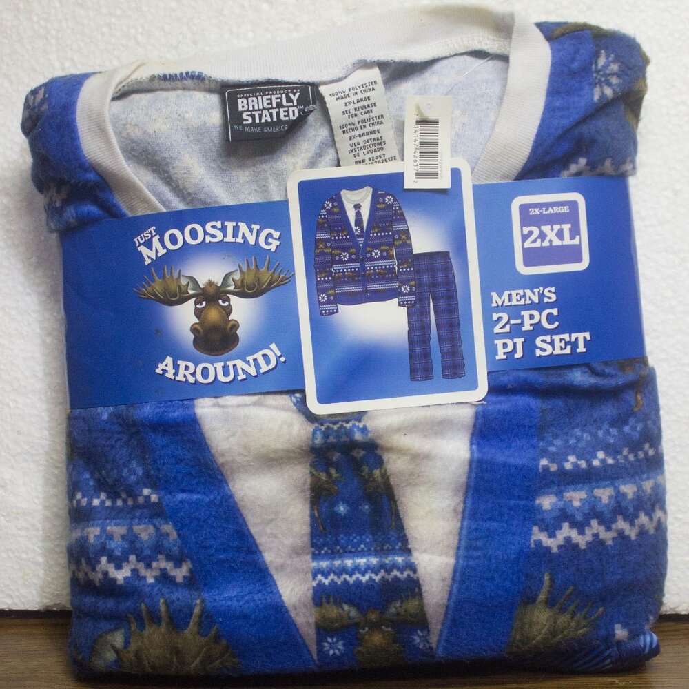 New With Tag Briefly Stated Just Moosing Around Men's 2 Piece PJ Set 2XL